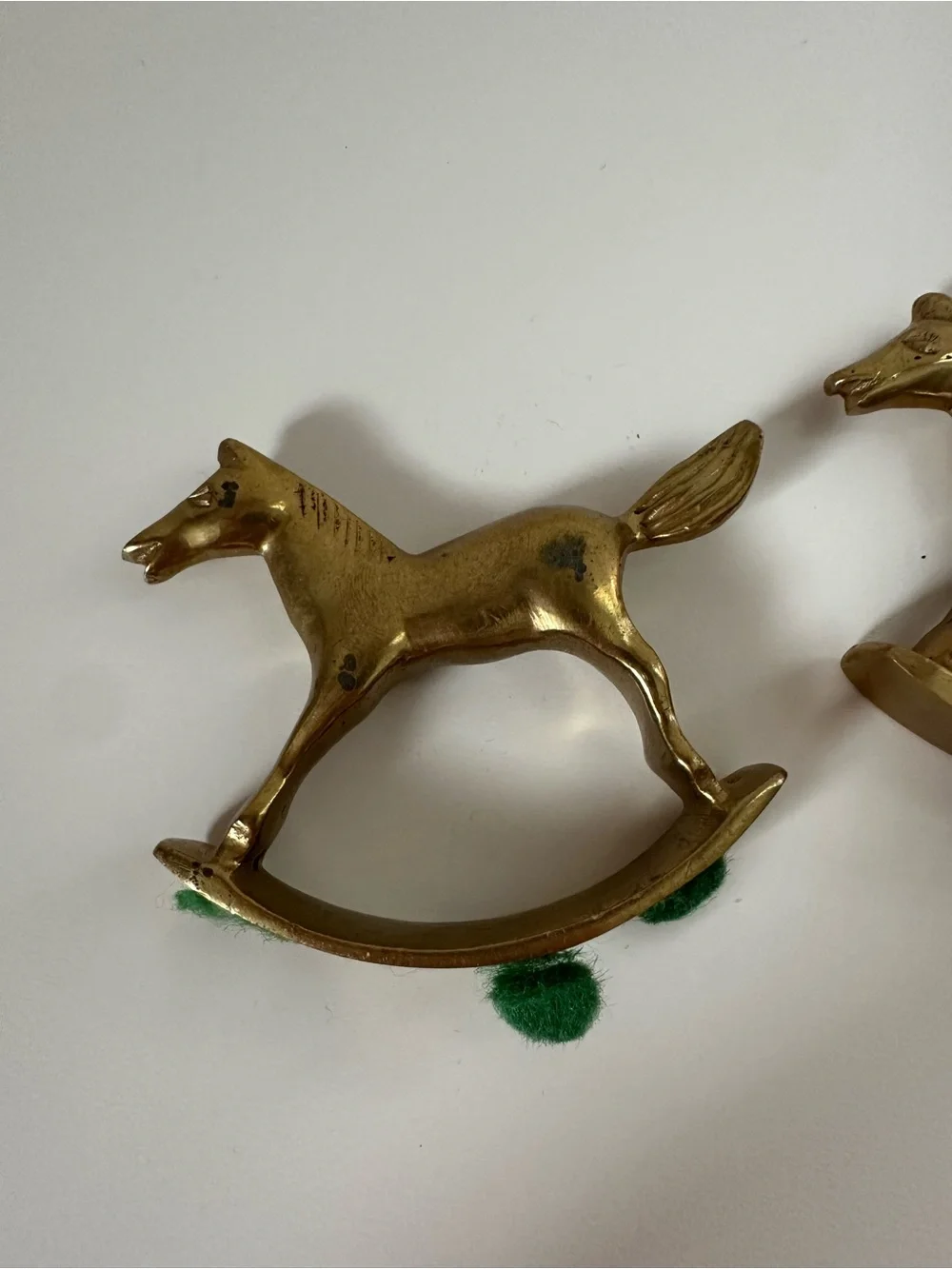 Vintage Set Of 3 mini Brass Rocking Horse Made In India trinket shelf home decor
